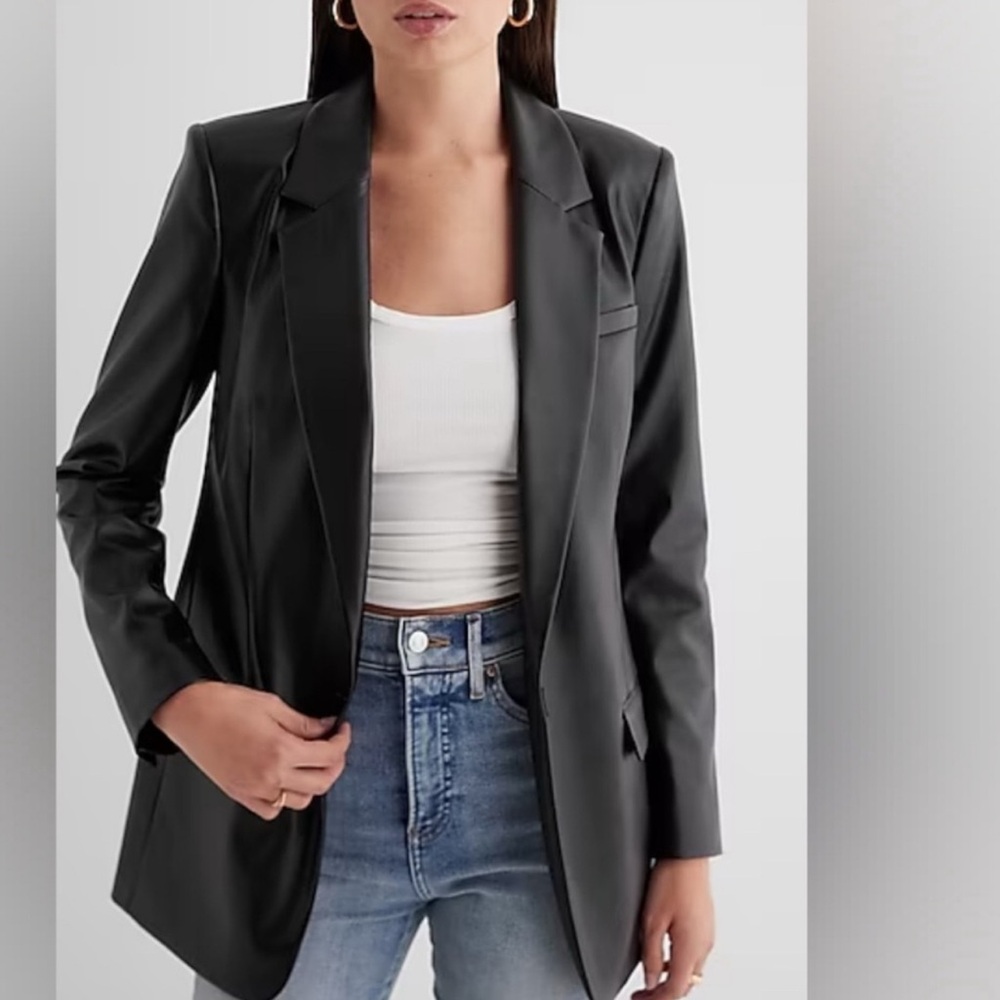 Express Vegan Leather Boyfriend Blazer